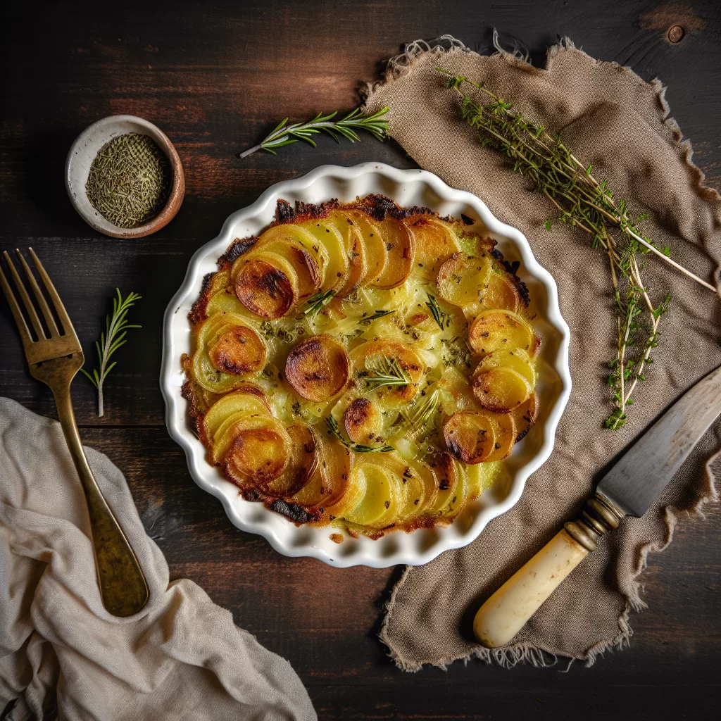 Deftiges Chicorée-Kartoffelgratin mit Apfel-Honig-Senf Kruste