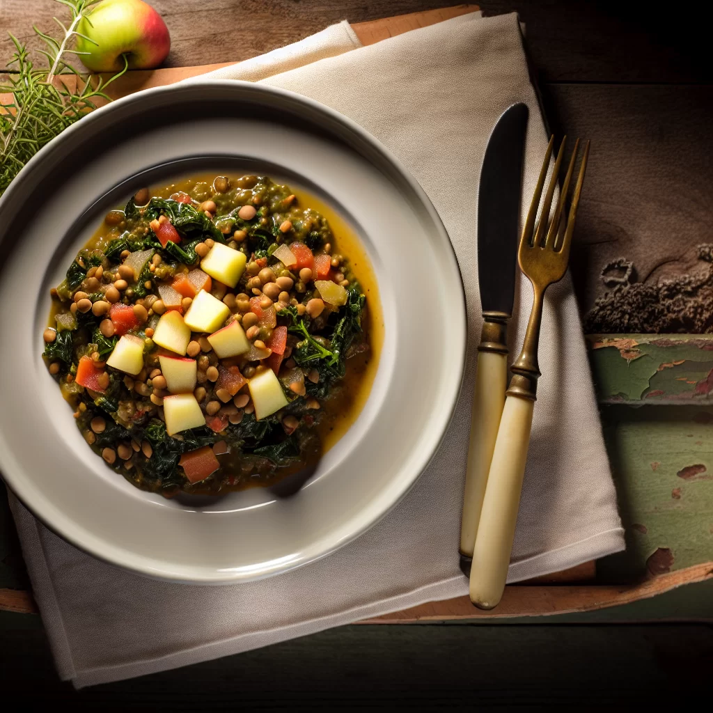 Grünkohl-Linsen-Eintopf mit Apfelwürfeln