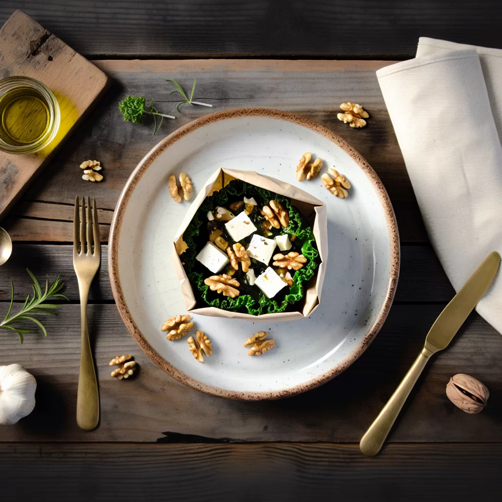 Grünkohl-Päckchen vom Grill mit Feta und Walnüssen
