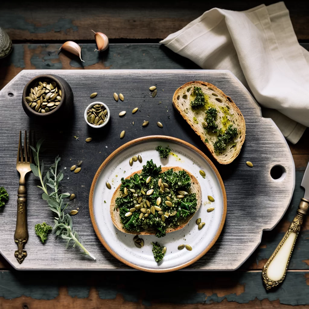 Grünkohl-Pesto mit gerösteten Sonnenblumenkernen auf Vollkornbrot