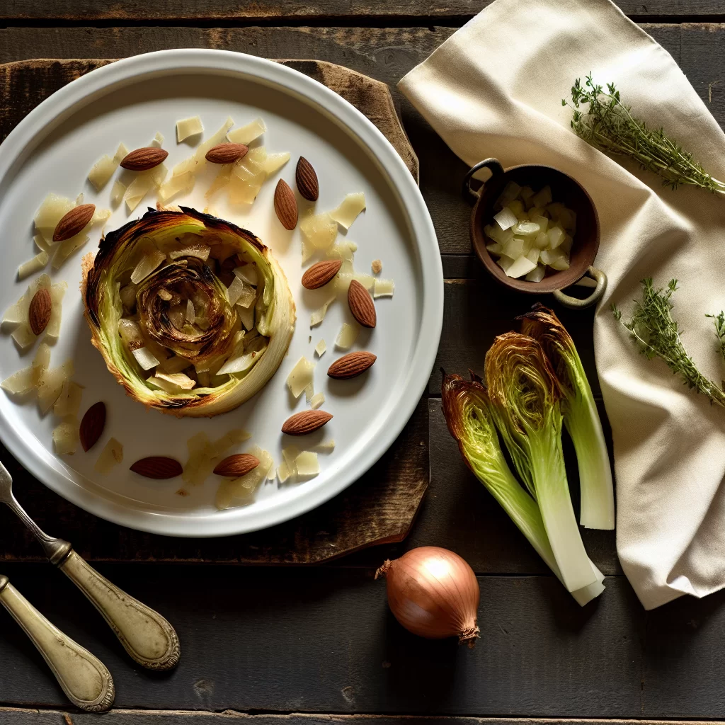 Überbackener Chicorée mit Mandelkruste und Apfel-Zwiebel-Kompott